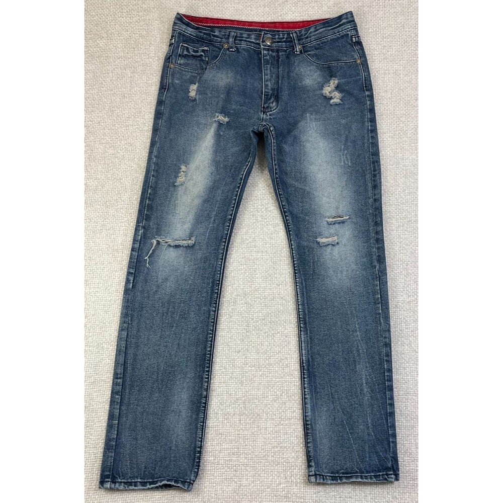 City Ink Jeans Men's 36x33 (Fits 36x32) Straight Leg Distressed Blue Denim